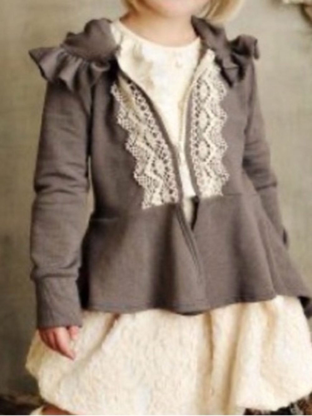 persnickety lace victoria gray hi low ruffle hooded jacket toddler girls 3T